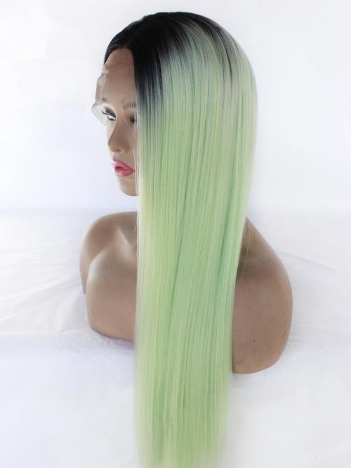 Black Root Pastel Tea Green Lace Front Wig 157 diosawigs