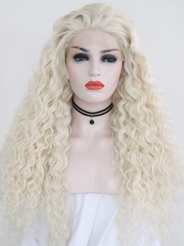 Light Blonde Curly Lace Front Wig 086