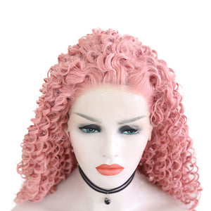 Rose Pink Curly Lace Front Wig 066