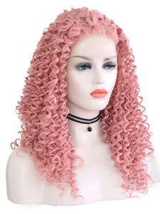 Rose Pink Curly Lace Front Wig 066