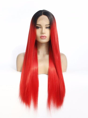 Rooted Bright Red Lace Front Wig 631