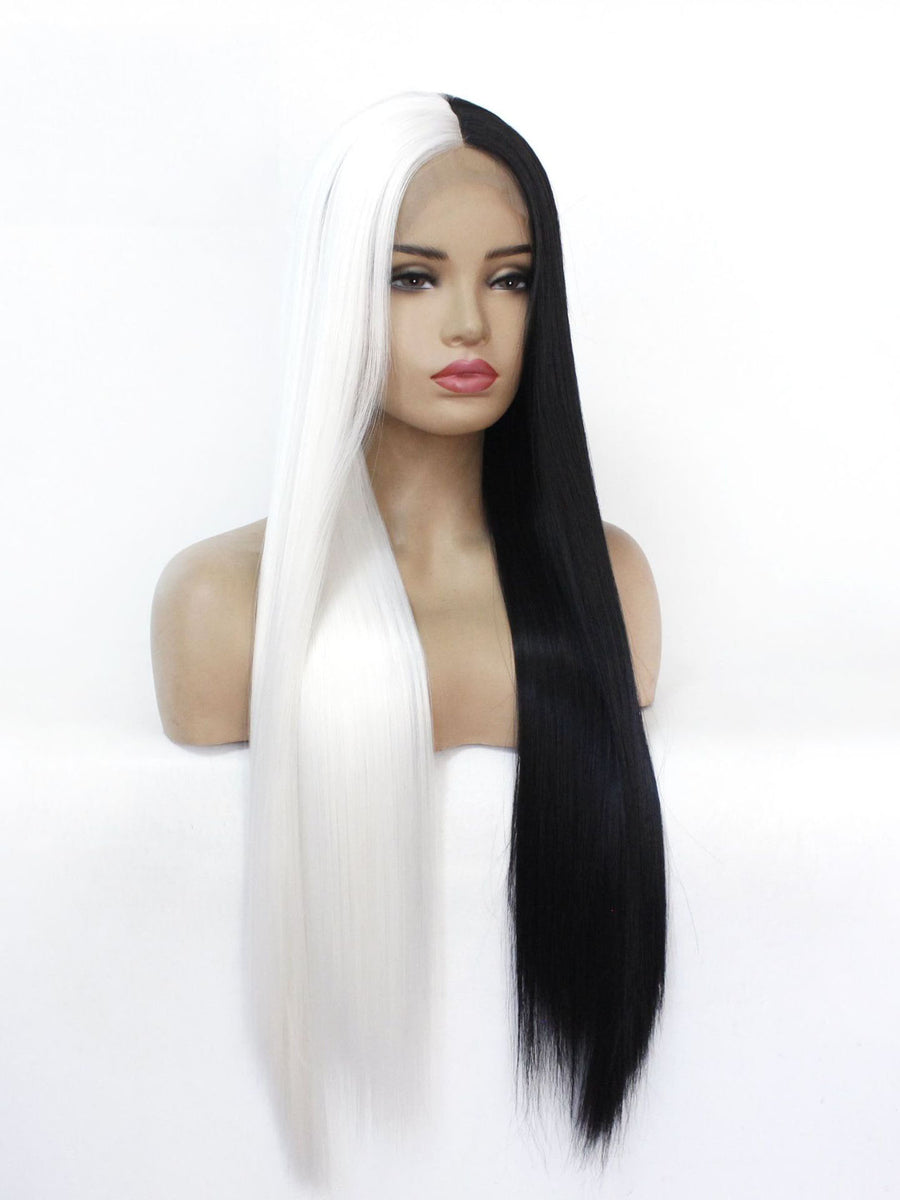 Half White Half Black Lace Front Wig 153 Diosawigs