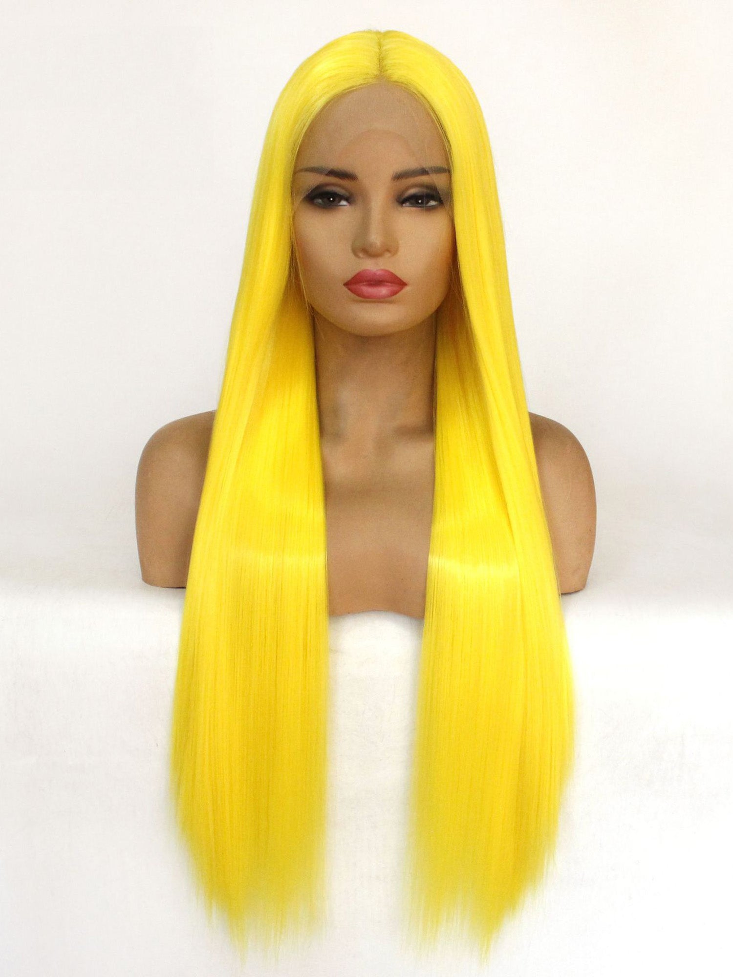 Angle Lucky Yellow Lace Front Wig Synthetic Long Lemon Yellow Natural Wavy  Free Part Wig Synthetic Heat Resistant Fiber Cosplay Makeup Wigs for Women