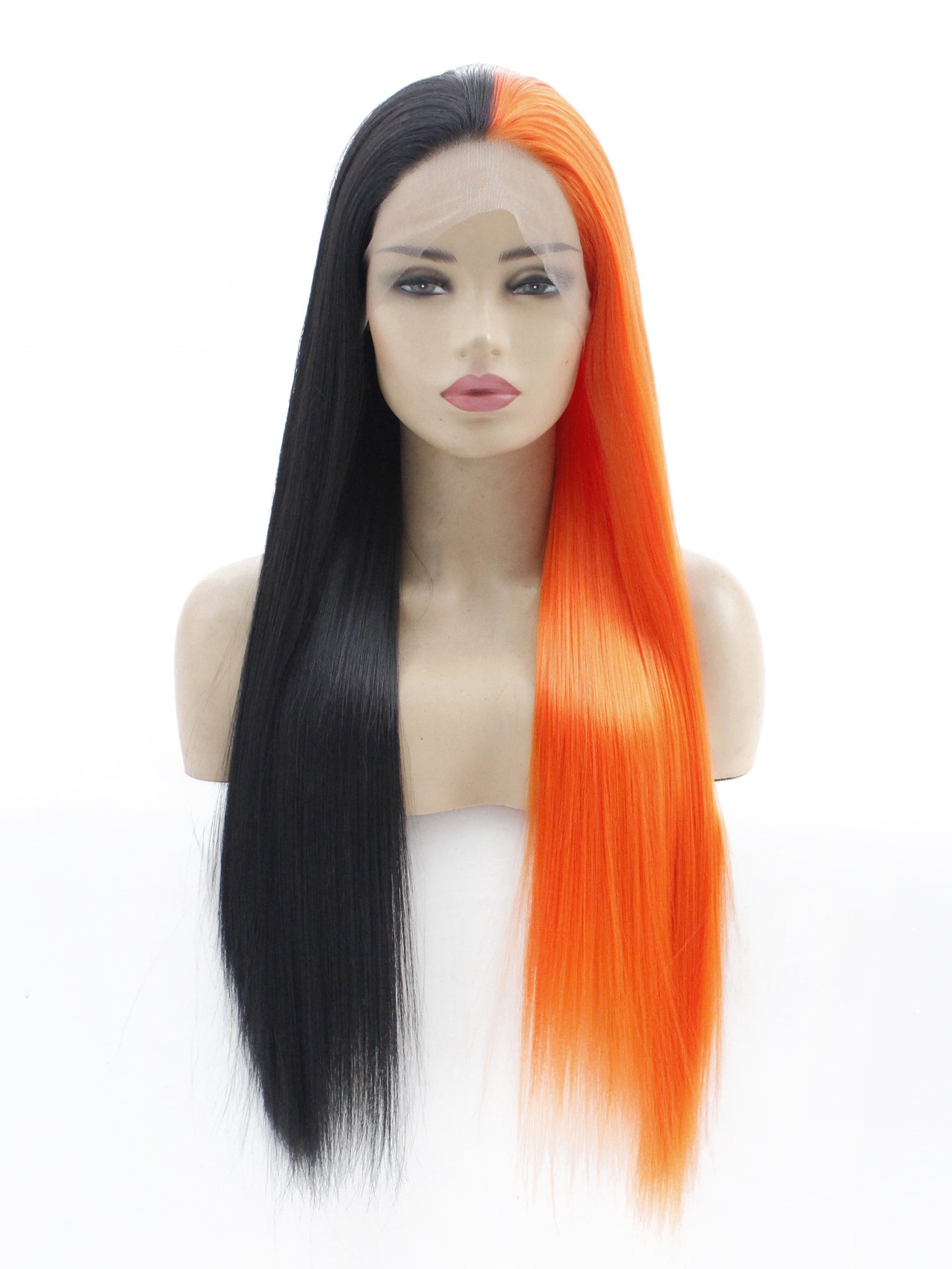 Half Black Half Orange Lace Front Wig 619 diosawigs