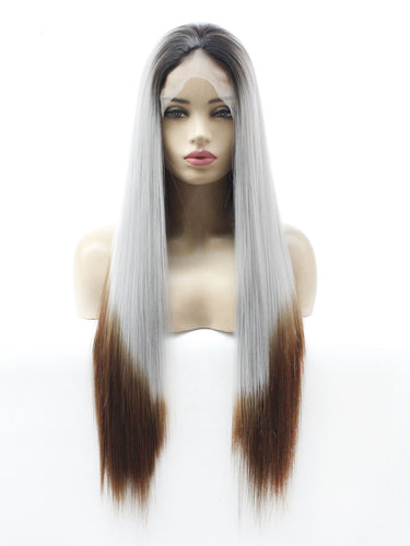 Rooted Gray to Brown Lace Front Wig 650