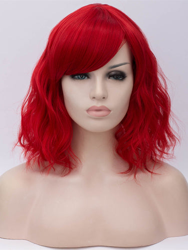 Hot Red Bob Wavy Regular Wig 213