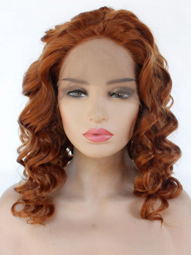 14“ Light Auburn Curly Lace Front Wig 584