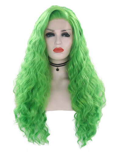 Mantis Green Wavy Lace Front Wig 005