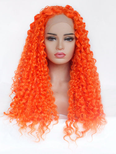 Fire Orange Curly Lace Front Wig 591