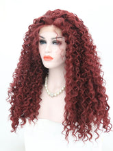 Load image into Gallery viewer, Wine Red Curly Lace Front Wig 122