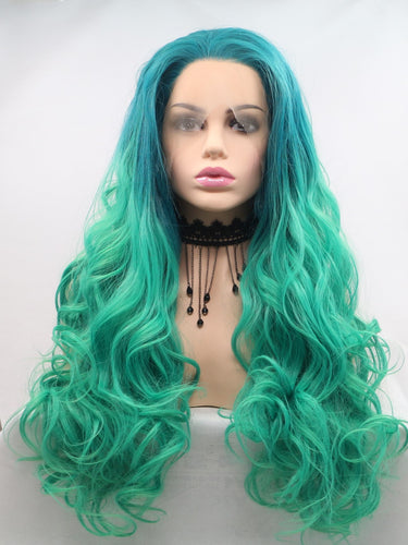 Gradient Green Wavy Lace Front Wig 341