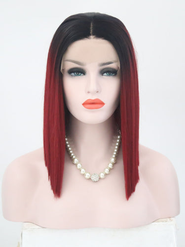 Rooted Wine Red Bob Lace Front Wig 112