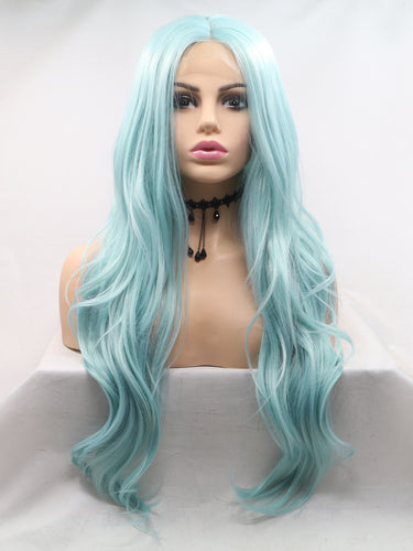 26“ Pastel Blue Wavy Lace Front Wig 533