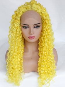 Lemon Yellow Curly Lace Front Wig 114