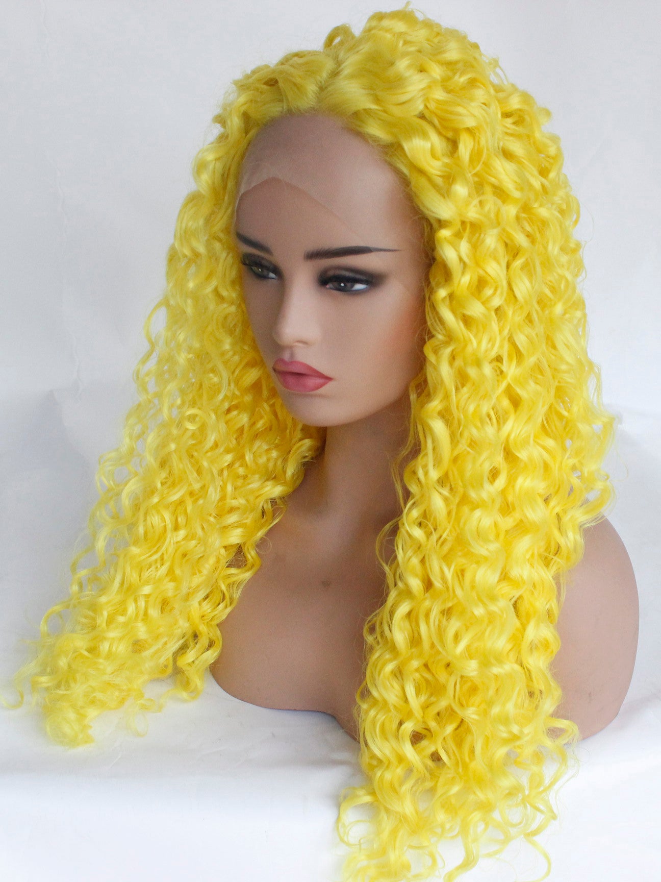 Angle Lucky Yellow Lace Front Wig Synthetic Long Lemon Yellow Natural Wavy  Free Part Wig Synthetic Heat Resistant Fiber Cosplay Makeup Wigs for Women